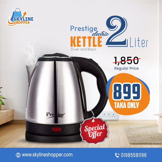 Prestige Electric Kettle - 2L - Silver and Black