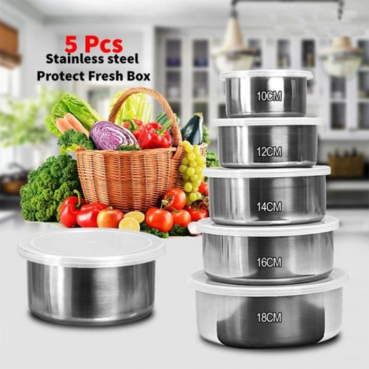 Stainless Steel Food Box 5 Pieces With Food Grade Plastic Cover - Tiffin Box For Office