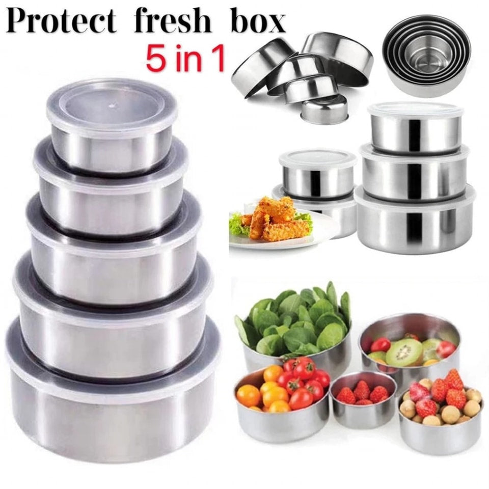 Stainless Steel Food Box 5 Pieces With Food Grade Plastic Cover - Tiffin Box For Office