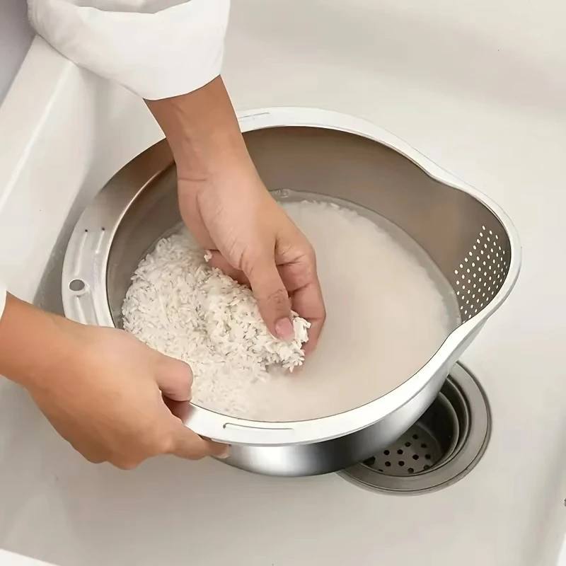 Stainless Steel Rice,Fruit,Vegetable,Noodle Cleaning Bowl