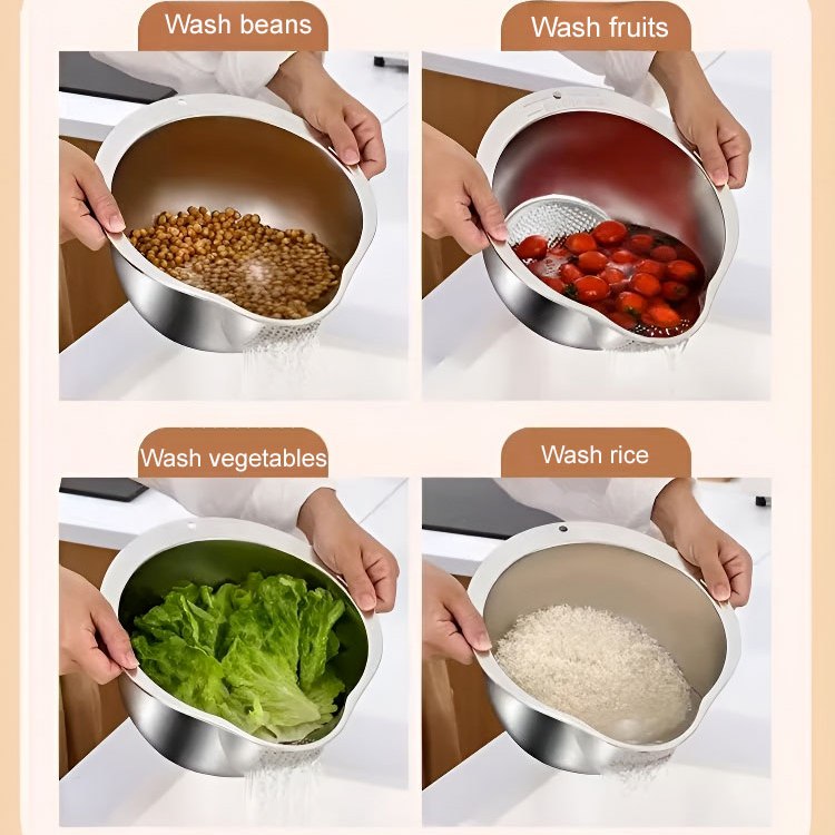 Stainless Steel Rice,Fruit,Vegetable,Noodle Cleaning Bowl