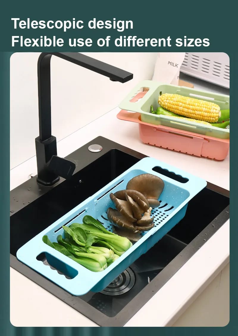 Sink Draining Rack Retractable Storage Dish Drainer Organizer