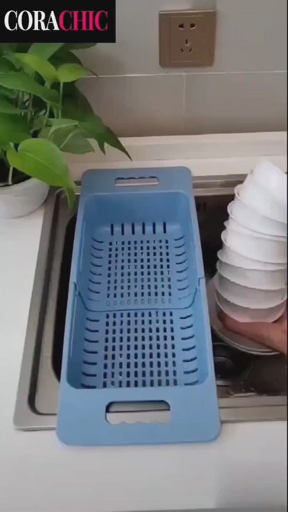 Sink Draining Rack Retractable Storage Dish Drainer Organizer