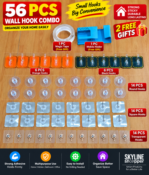 56 pcs Wall Hook Combo With Magic Tape